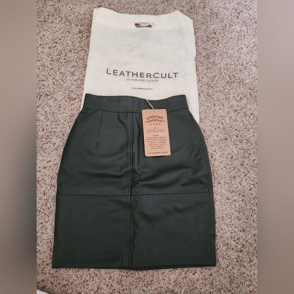 Dark Green Leather Skirt